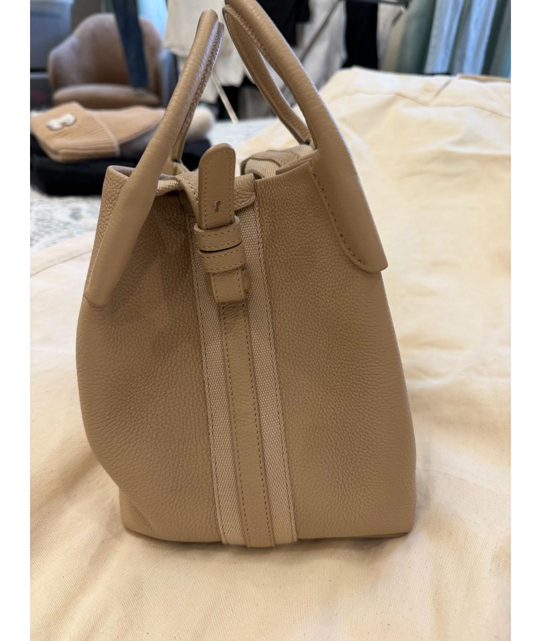 LORO PIANA Бежевая кожаная сумка с короткими ручками, фото 2