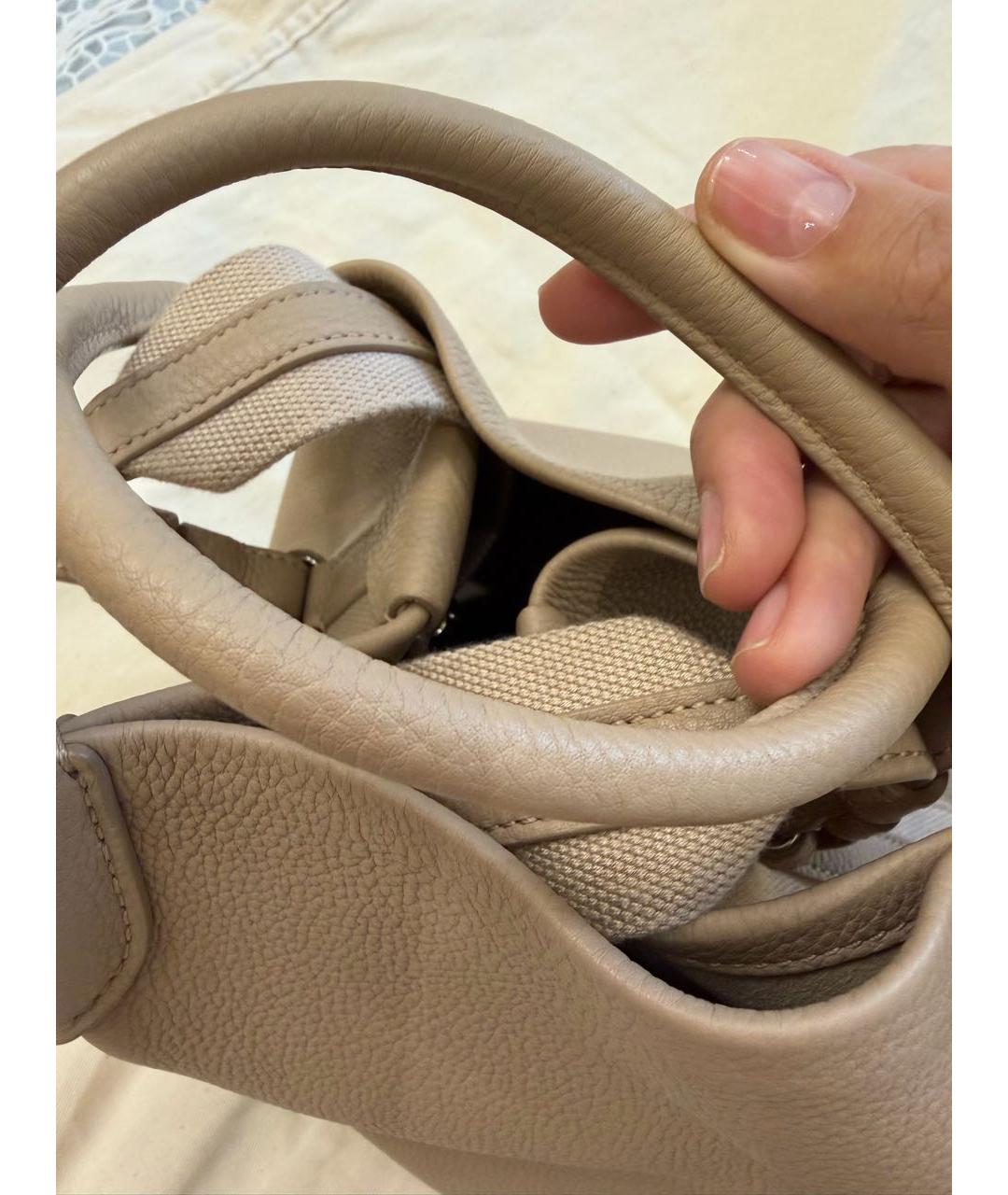 LORO PIANA Бежевая кожаная сумка с короткими ручками, фото 4