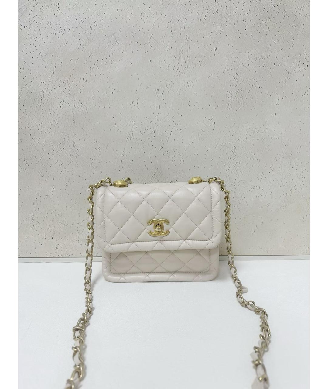 CHANEL Белая кожаная сумка через плечо, фото 7