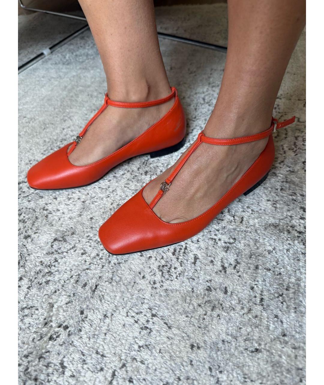 GUCCI Оранжевое кожаные балетки, фото 5