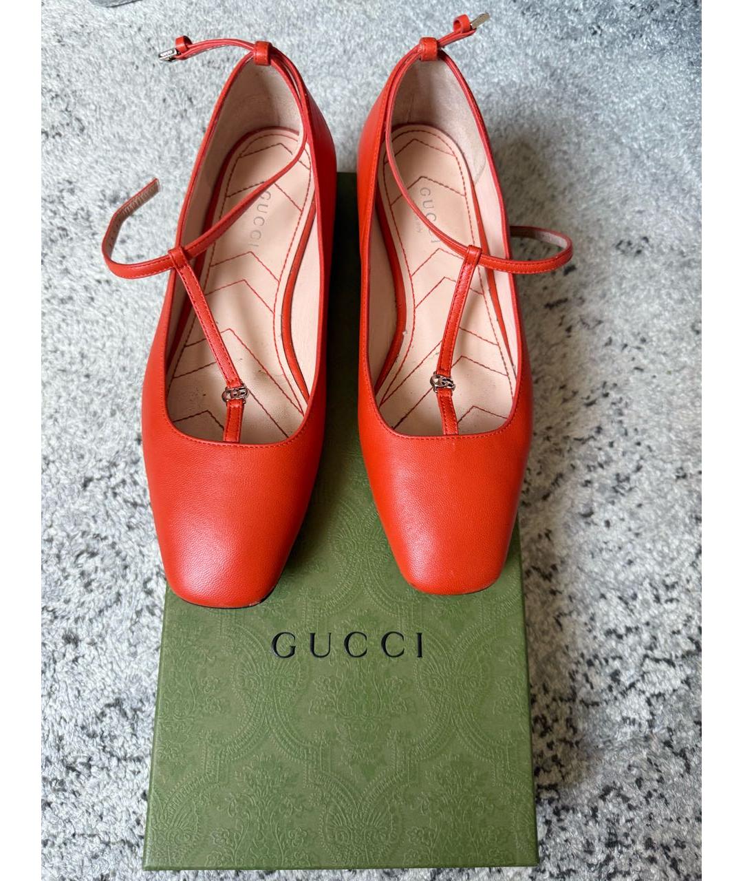 GUCCI Оранжевое кожаные балетки, фото 2