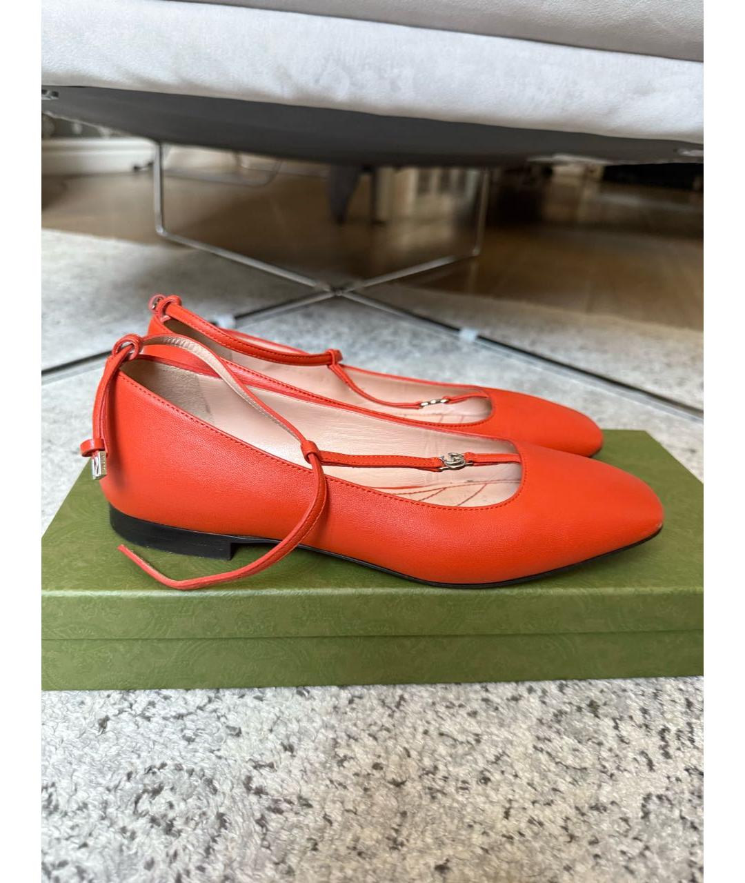 GUCCI Оранжевое кожаные балетки, фото 9