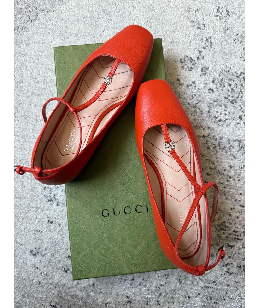 GUCCI Оранжевое кожаные балетки, фото 4
