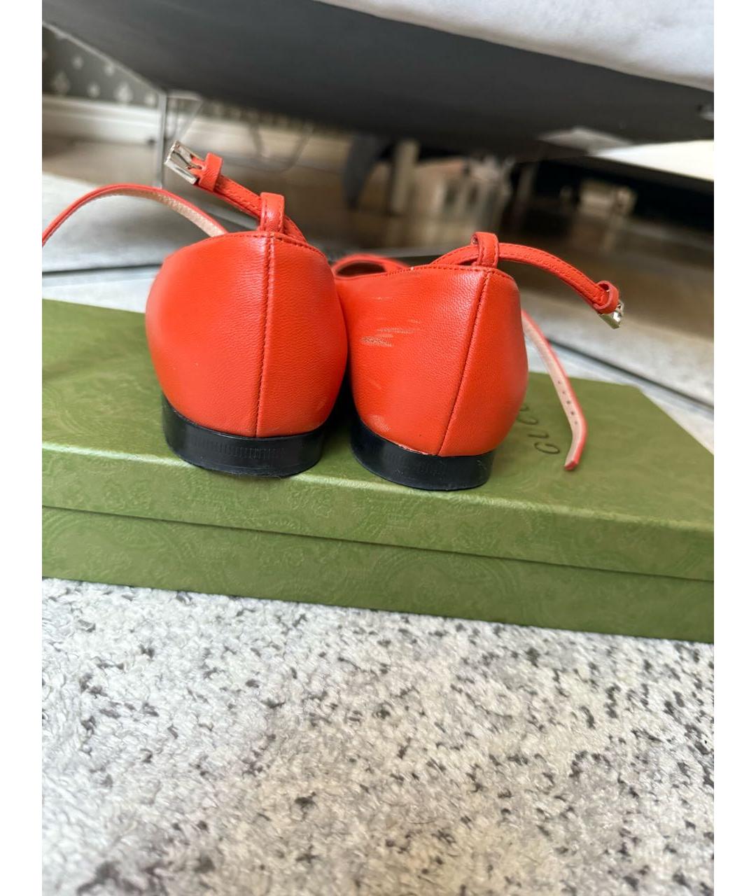 GUCCI Оранжевое кожаные балетки, фото 3