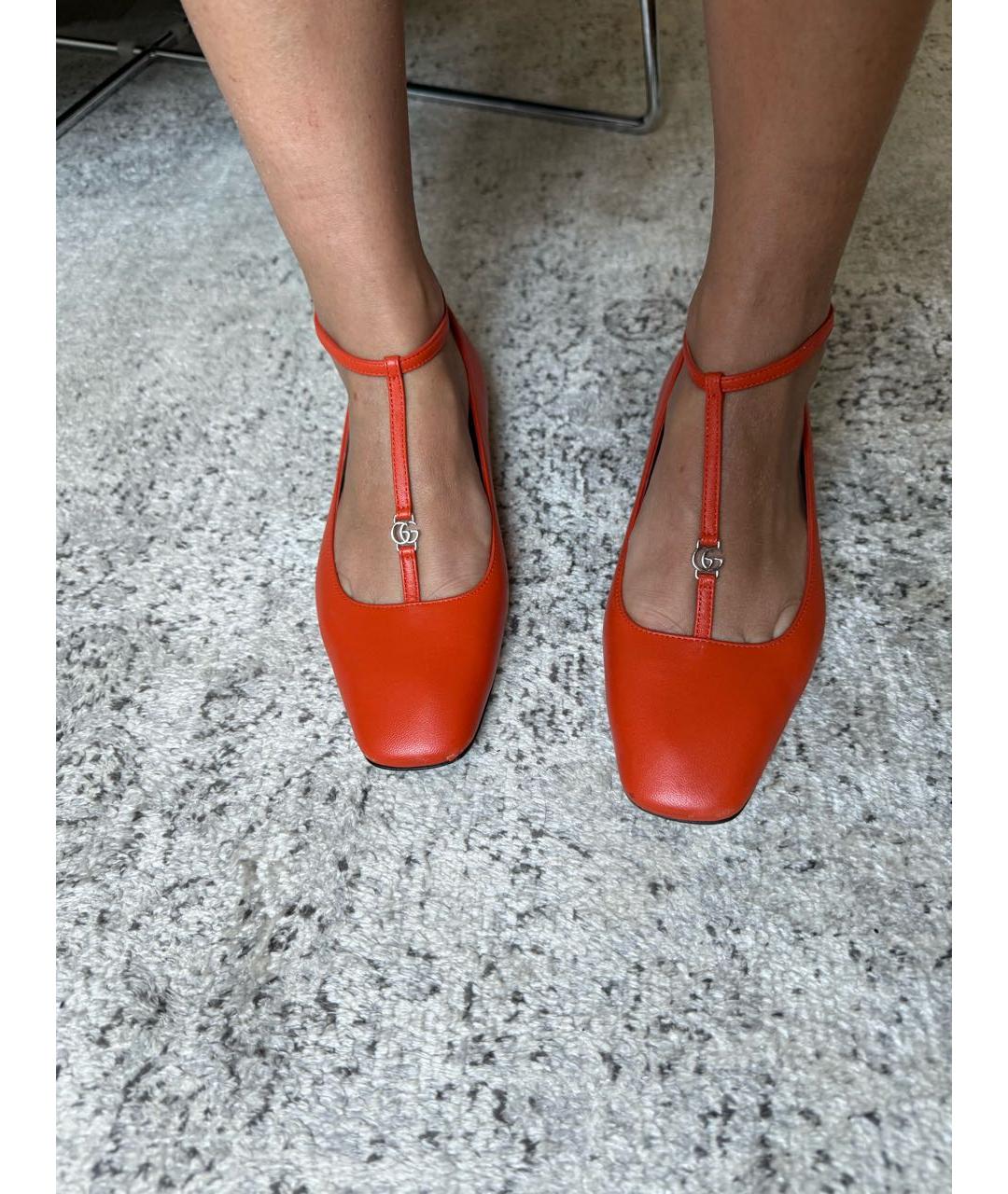 GUCCI Оранжевое кожаные балетки, фото 6