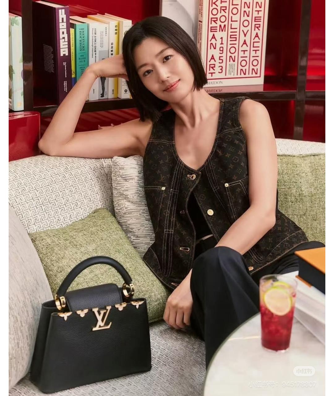 LOUIS VUITTON Черная кожаная сумка тоут, фото 6