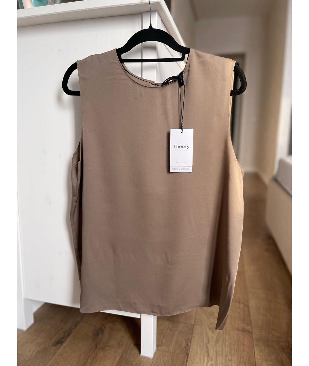 THEORY Коричневая шелковая блузы, фото 5