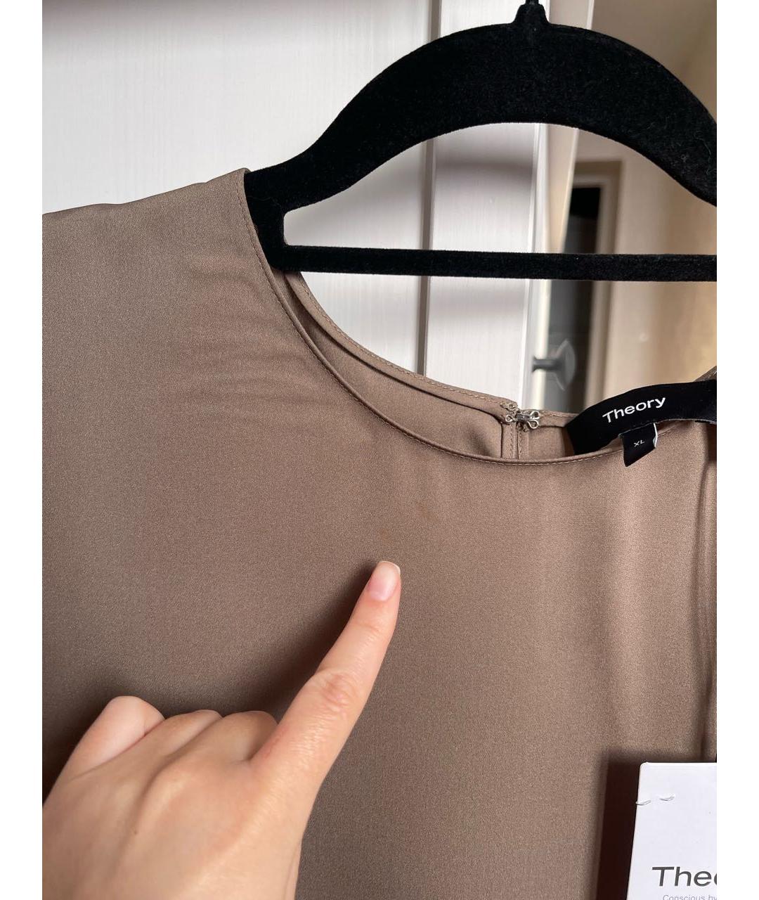 THEORY Коричневая шелковая блузы, фото 7