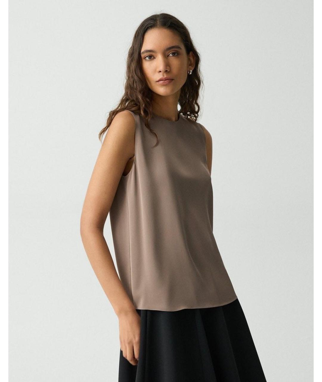 THEORY Коричневая шелковая блузы, фото 4