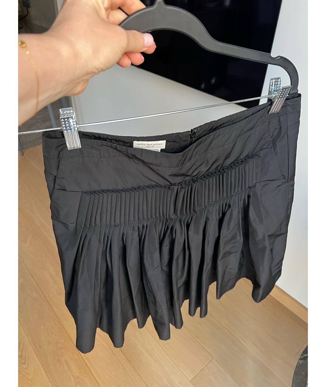 DRIES VAN NOTEN Черная полиэстеровая юбка мини, фото 2