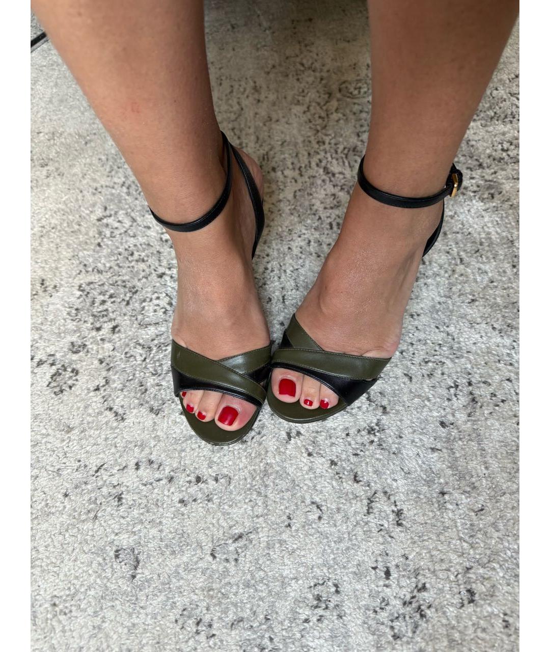 SERGIO ROSSI Хаки кожаные босоножки, фото 6