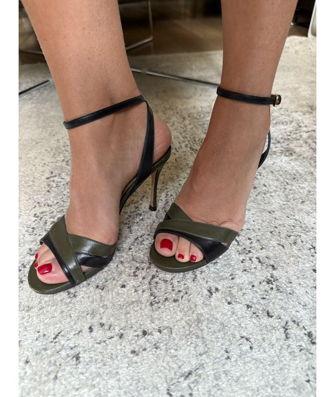 SERGIO ROSSI Хаки кожаные босоножки, фото 5