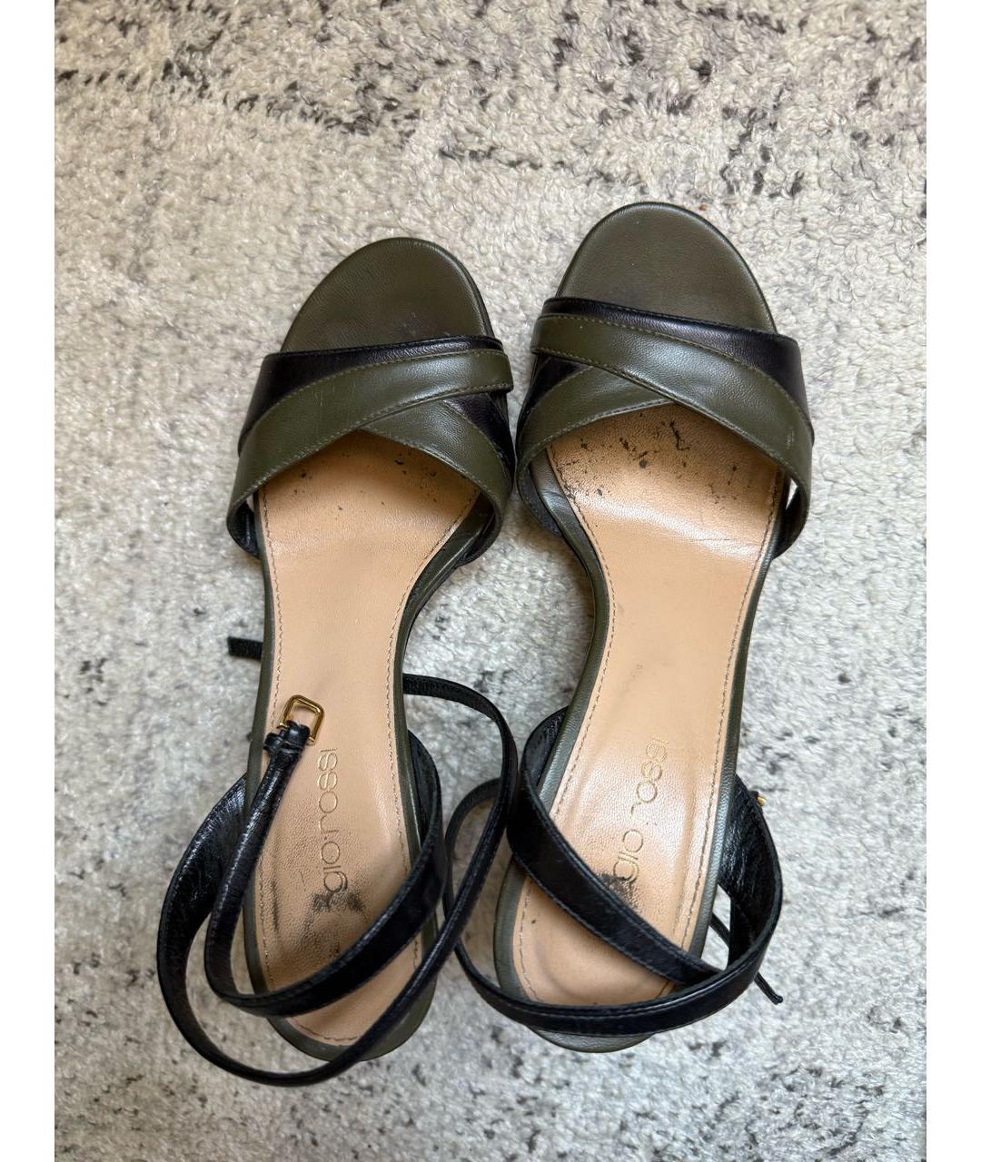 SERGIO ROSSI Хаки кожаные босоножки, фото 2