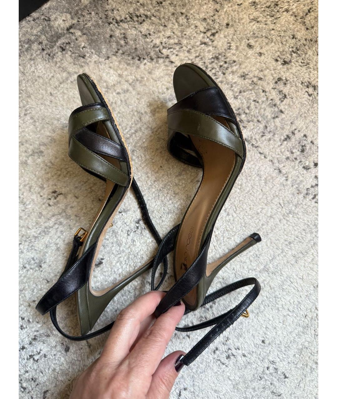 SERGIO ROSSI Хаки кожаные босоножки, фото 8
