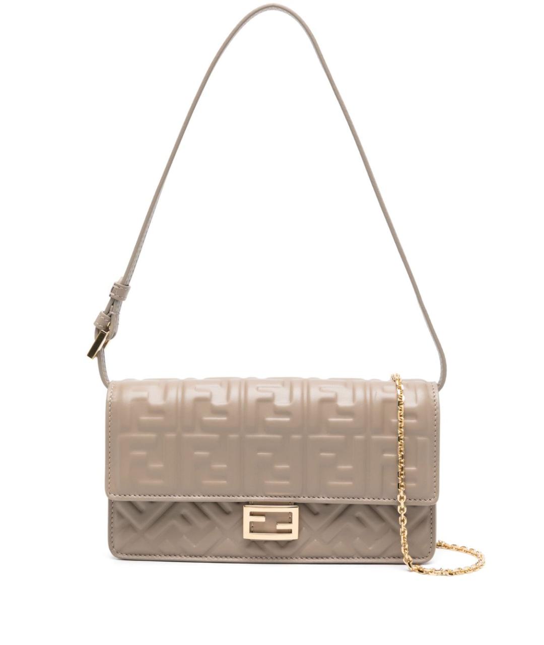 FENDI Бежевая кожаная сумка через плечо, фото 1