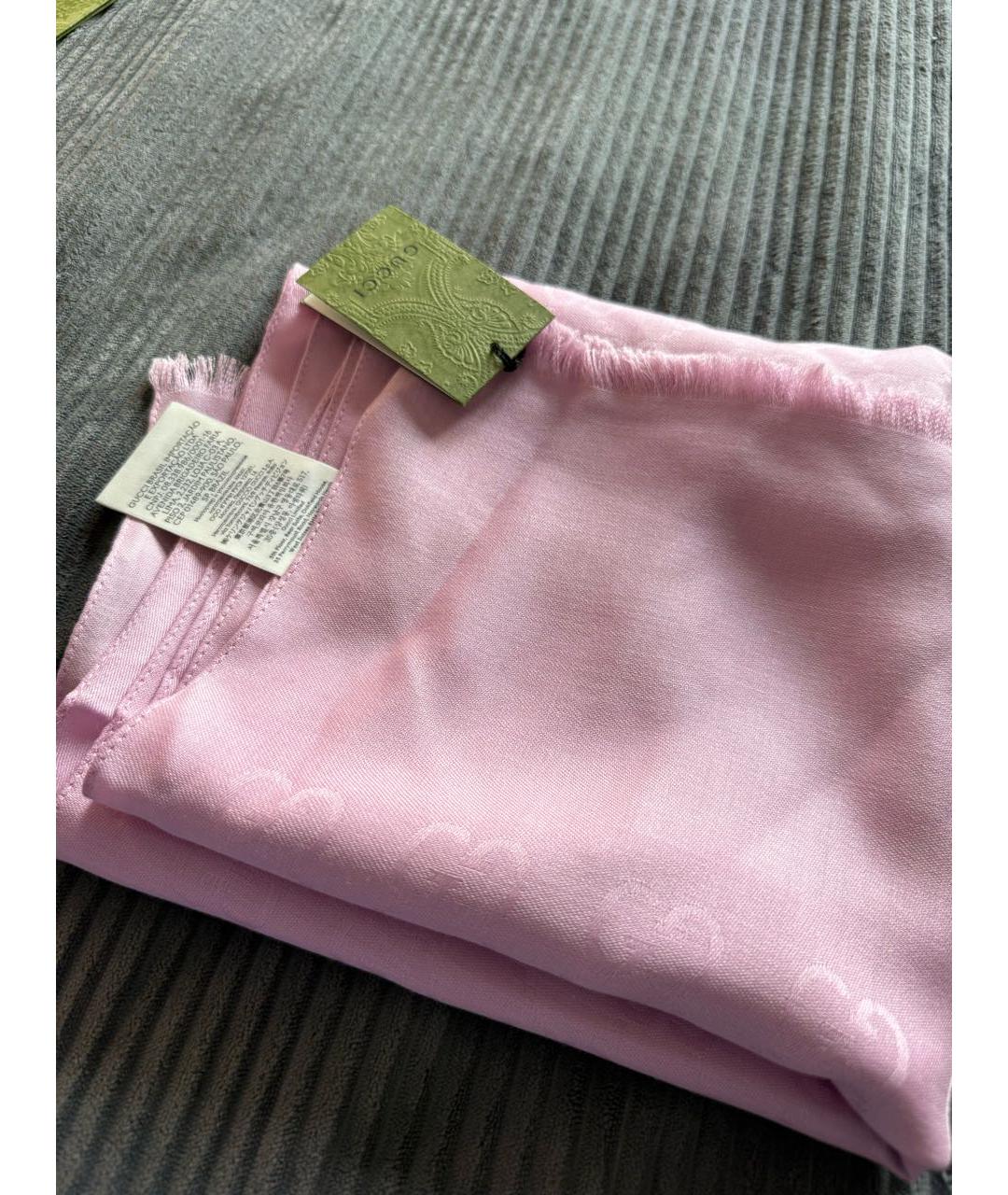 GUCCI Розовый шерстяной шарф, фото 3