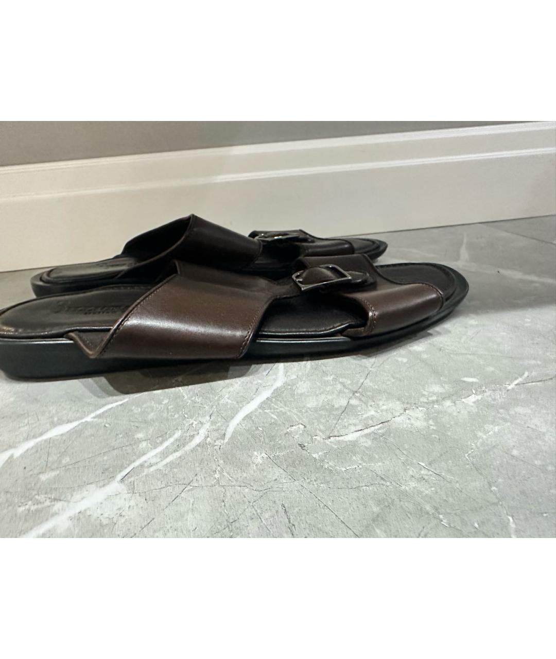BILLIONAIRE Коричневые кожаные шлепанцы, фото 6