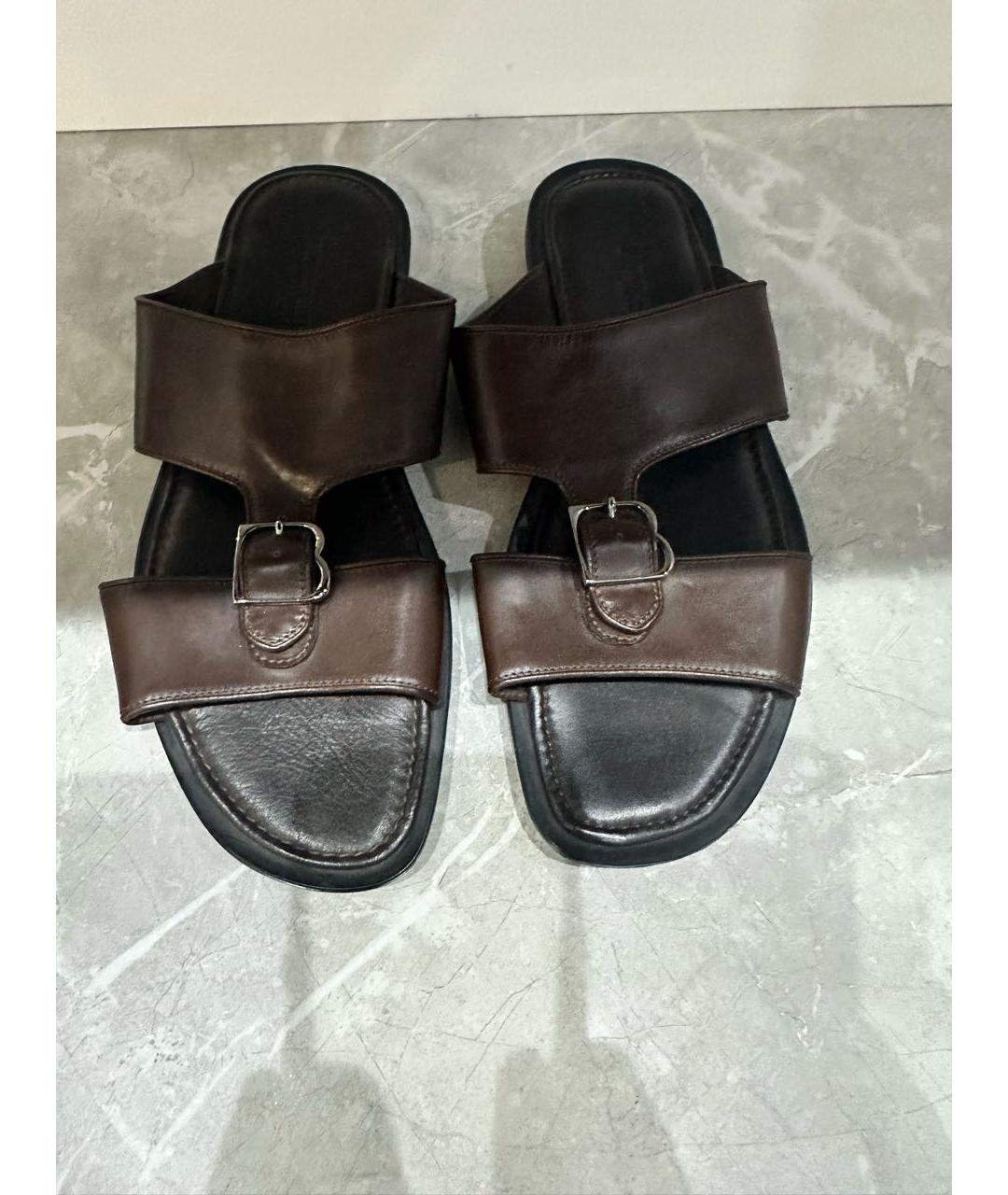 BILLIONAIRE Коричневые кожаные шлепанцы, фото 3