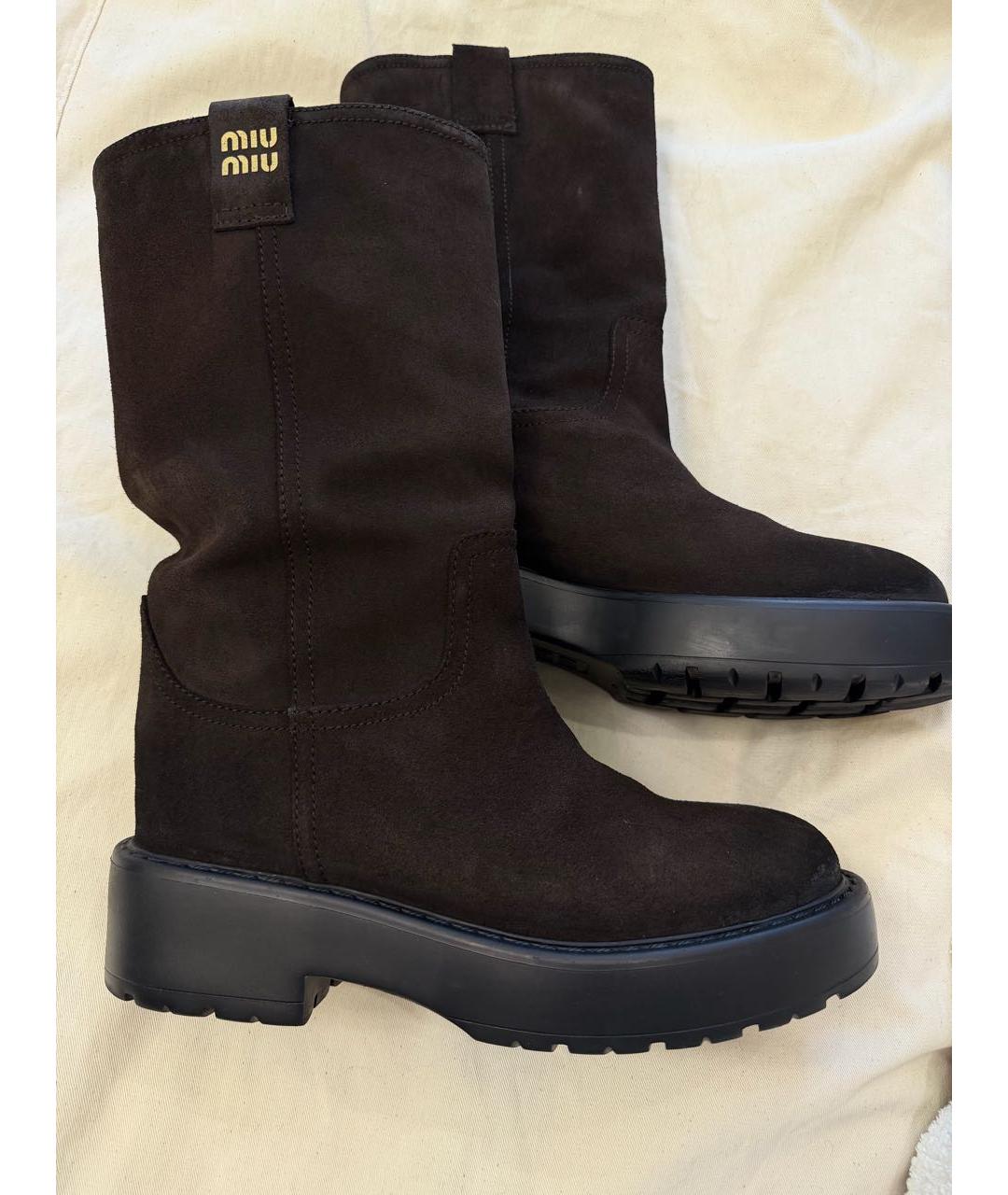 MIU MIU Коричневые замшевые сапоги, фото 5