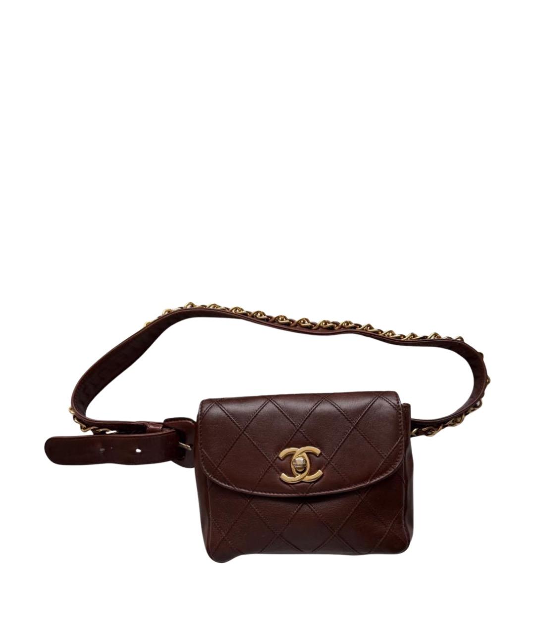 CHANEL Коричневая кожаная поясная сумка, фото 1