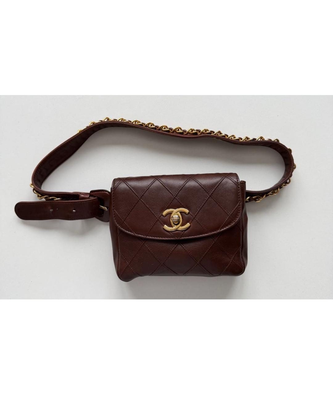 CHANEL Коричневая кожаная поясная сумка, фото 9