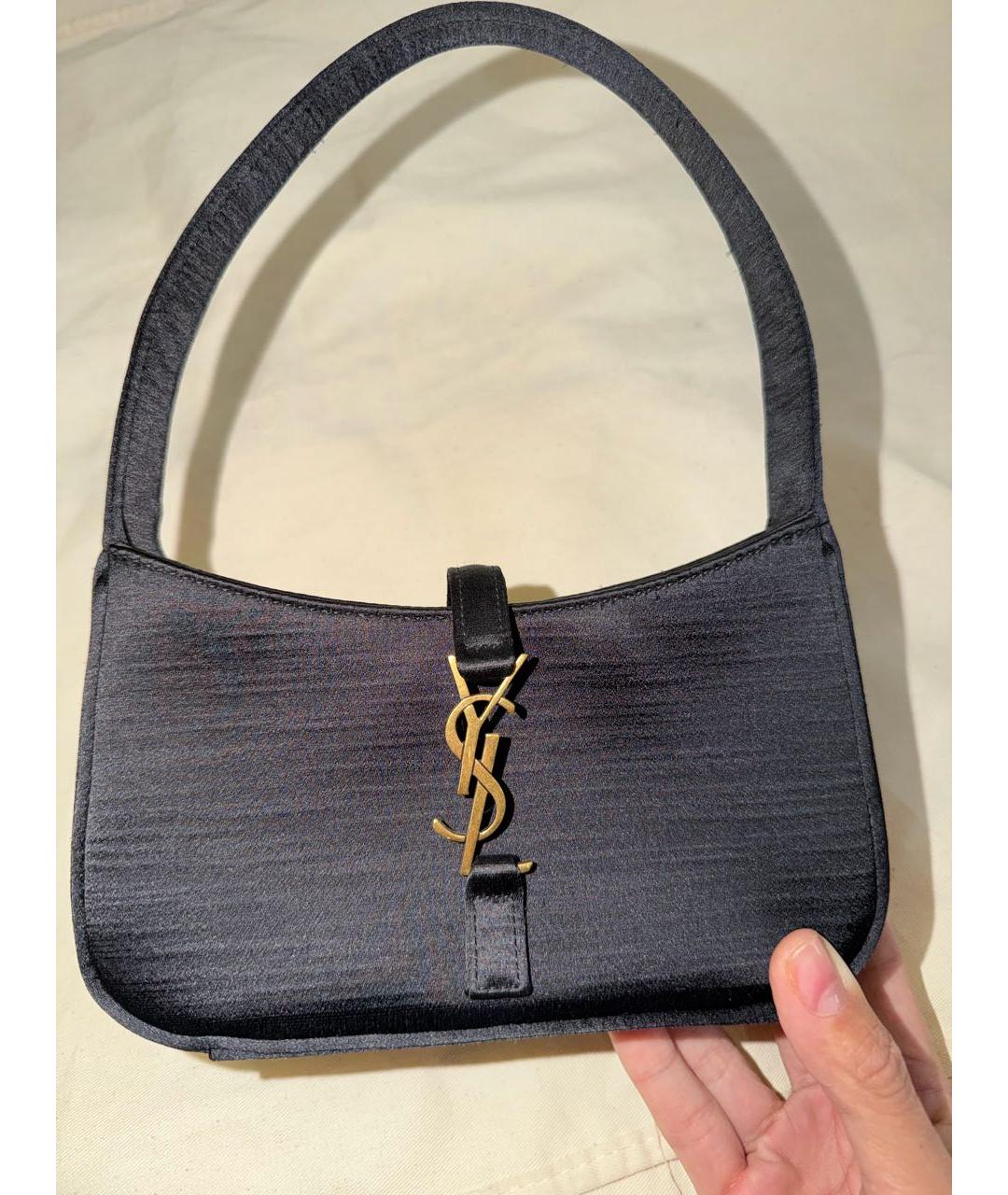 SAINT LAURENT Черная тканевая сумка с короткими ручками, фото 5