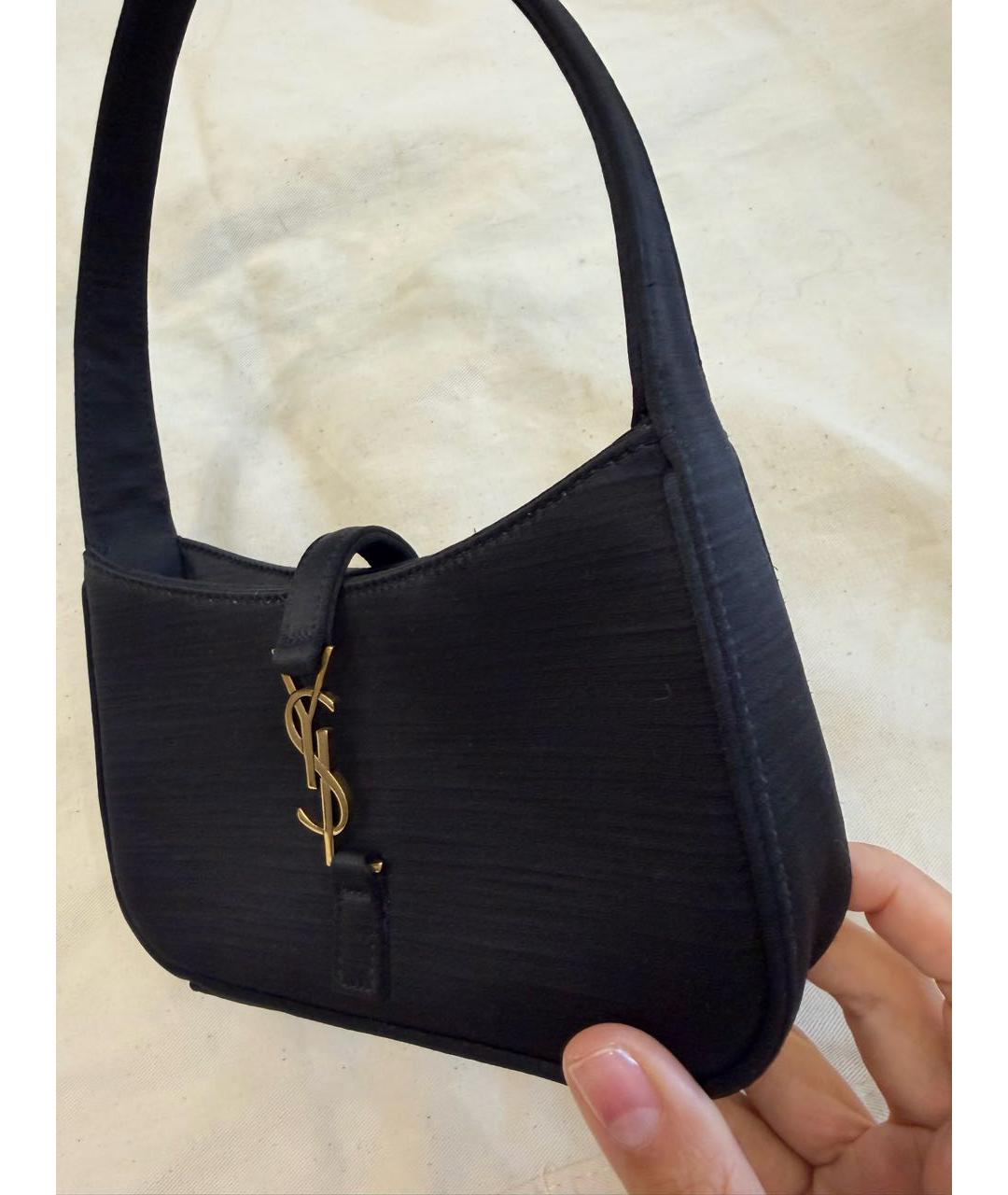 SAINT LAURENT Черная тканевая сумка с короткими ручками, фото 3