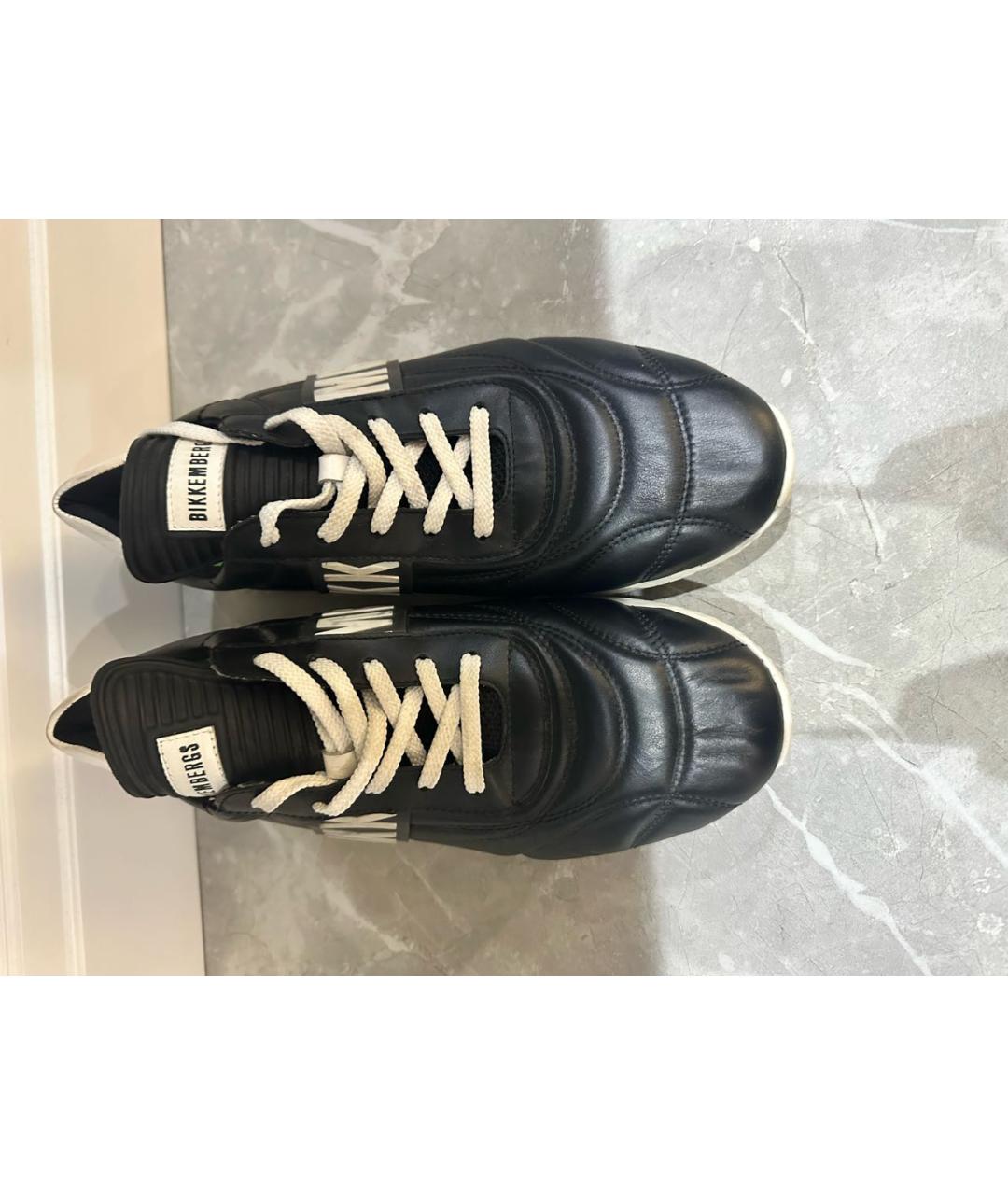 BIKKEMBERGS Черные кожаные высокие кроссовки / кеды, фото 2