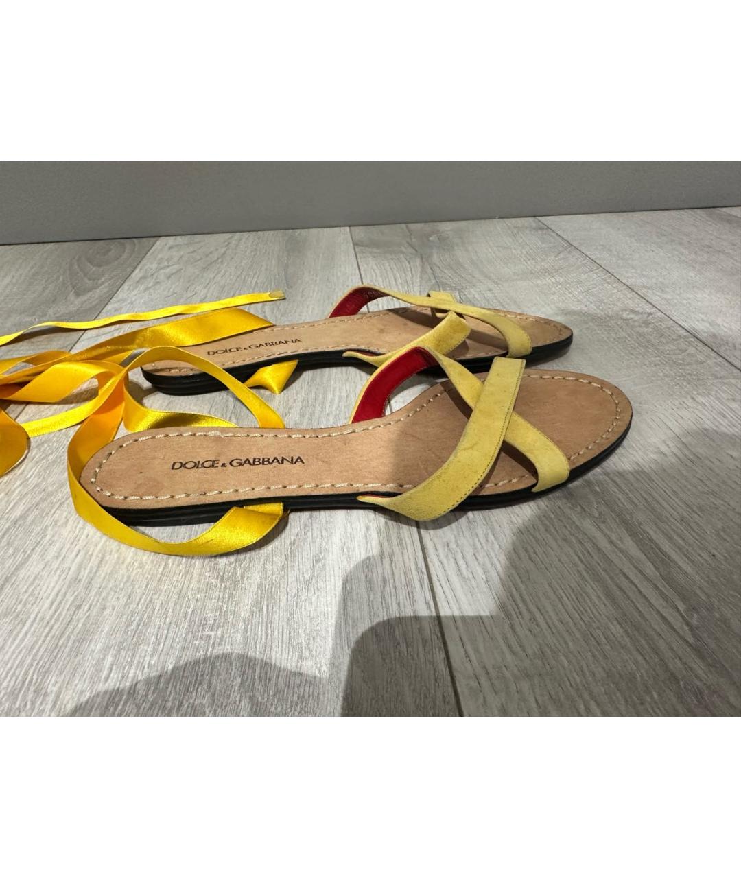 DOLCE&GABBANA Желтые замшевые шлепанцы, фото 5