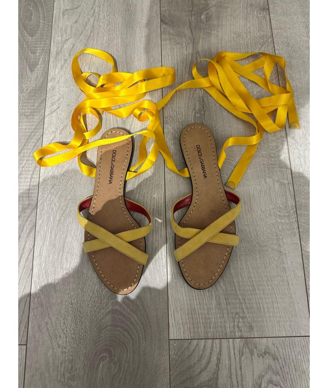 DOLCE&GABBANA Желтые замшевые шлепанцы, фото 2