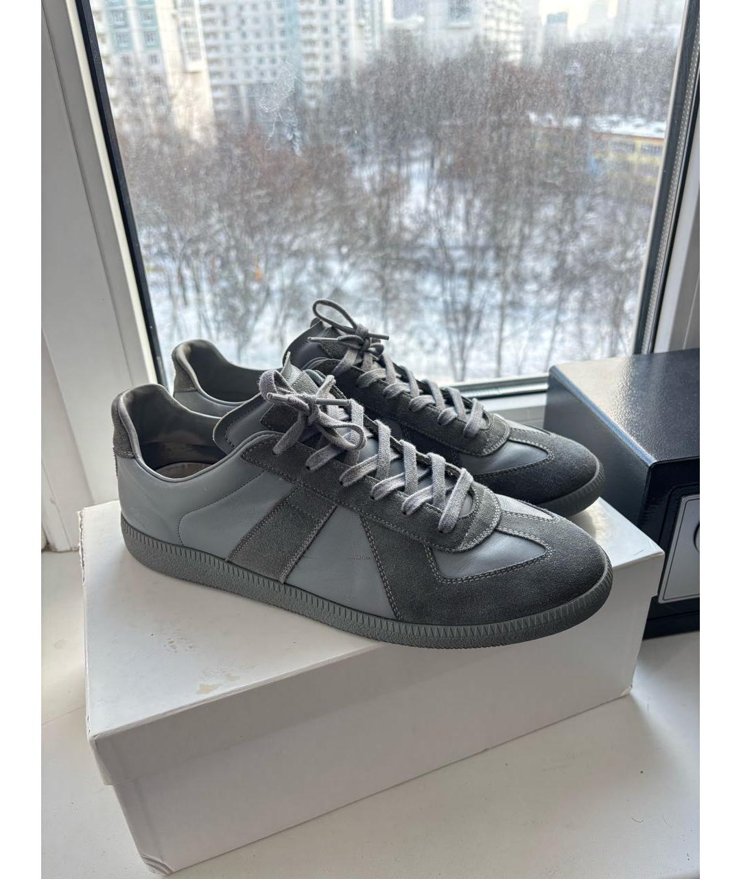 MAISON MARGIELA Серые кожаные низкие кроссовки / кеды, фото 2