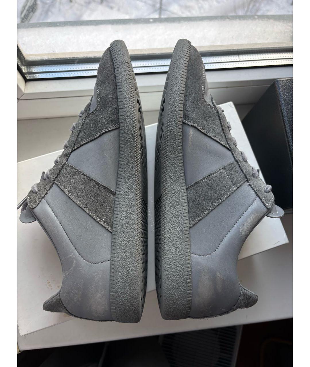 MAISON MARGIELA Серые кожаные низкие кроссовки / кеды, фото 7