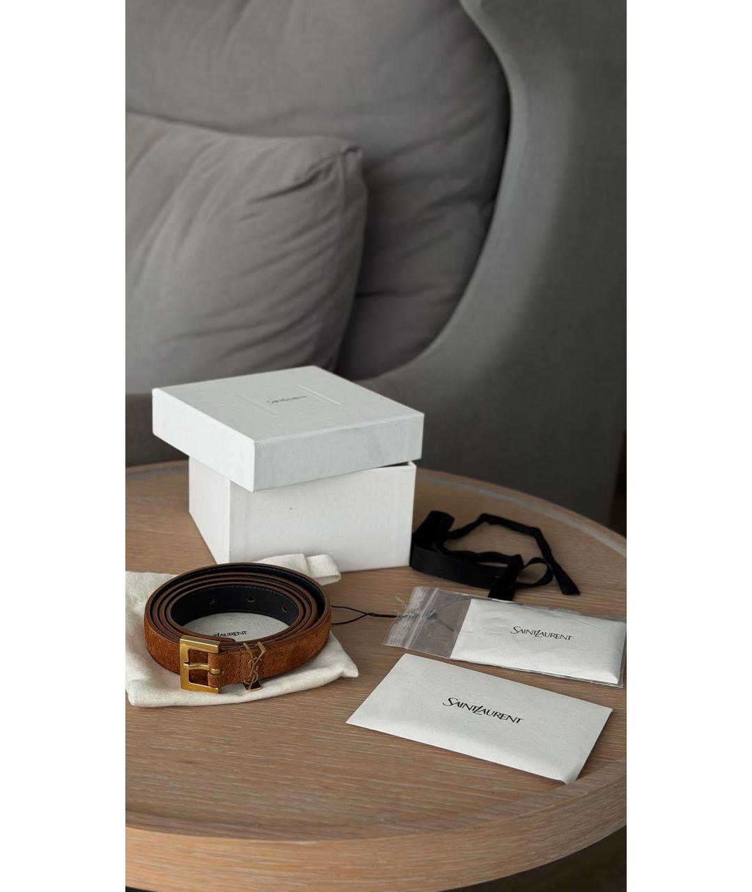 SAINT LAURENT Коричневый замшевый ремень, фото 3