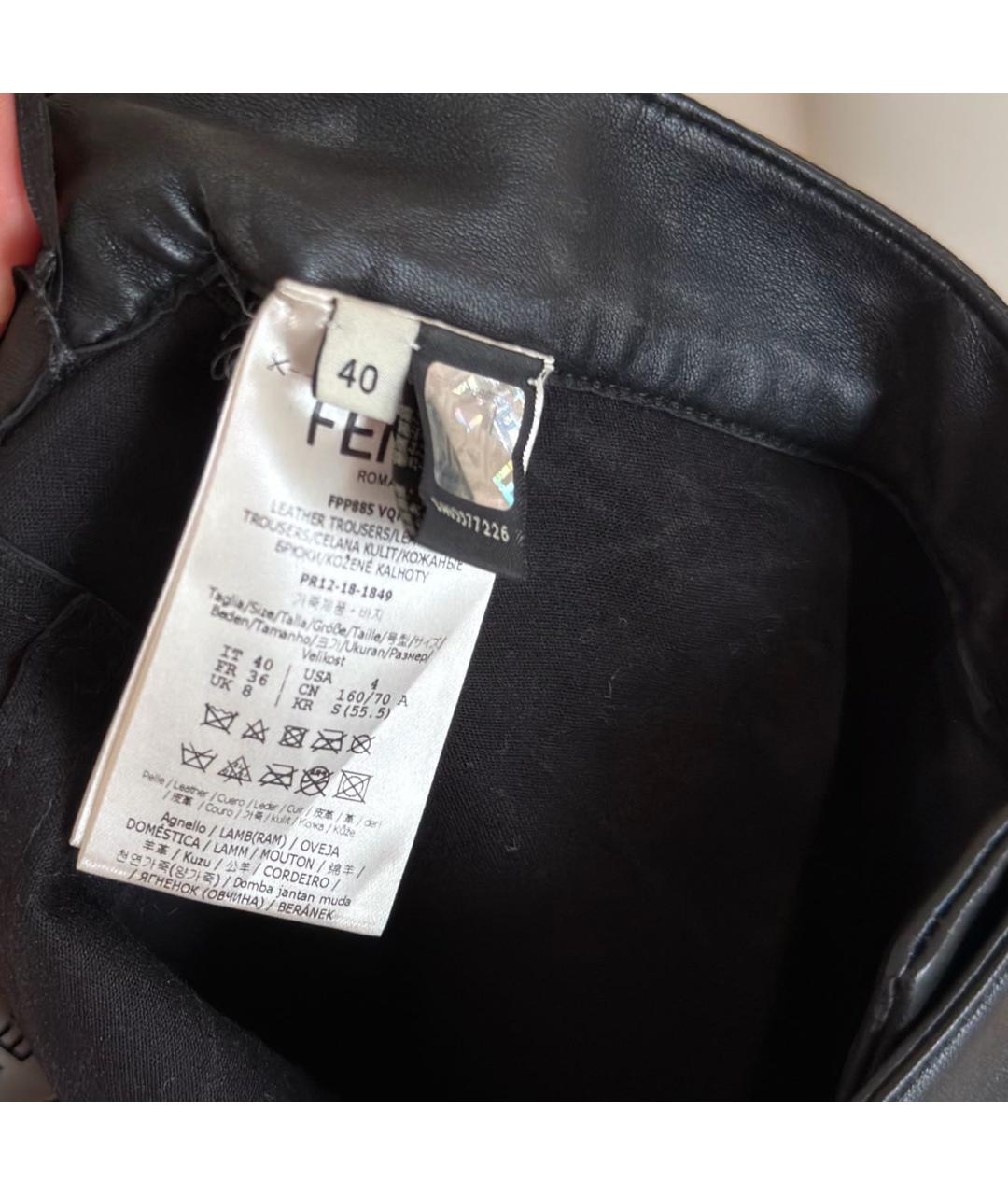 FENDI Черные кожаные брюки узкие, фото 4