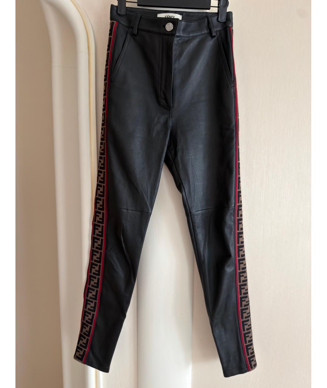 FENDI Черные кожаные брюки узкие, фото 8