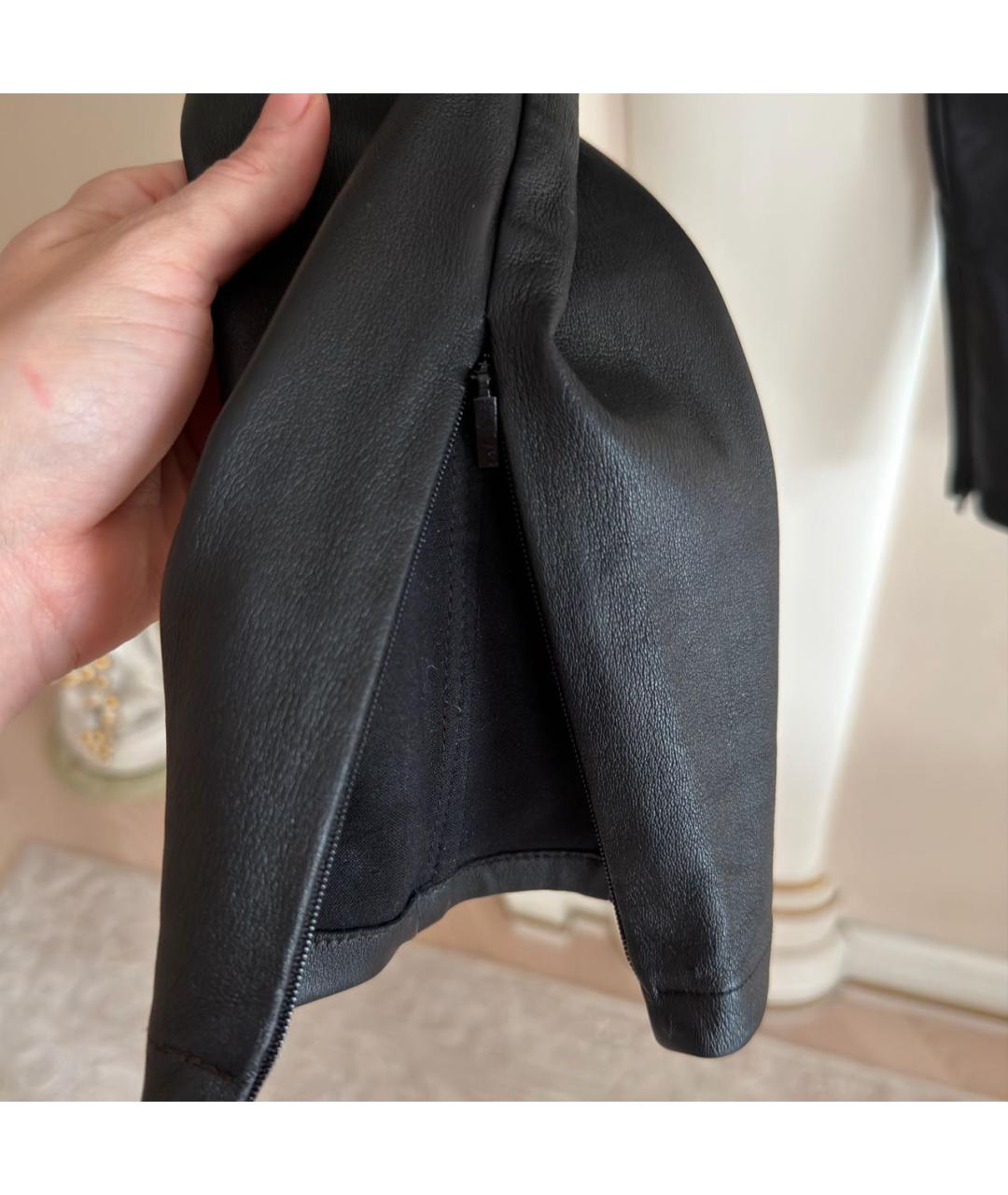 FENDI Черные кожаные брюки узкие, фото 5