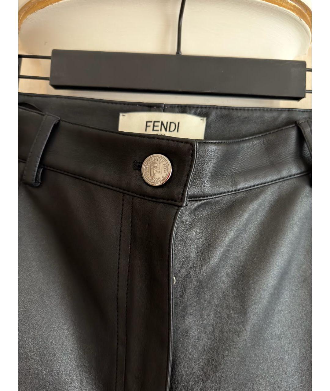 FENDI Черные кожаные брюки узкие, фото 2