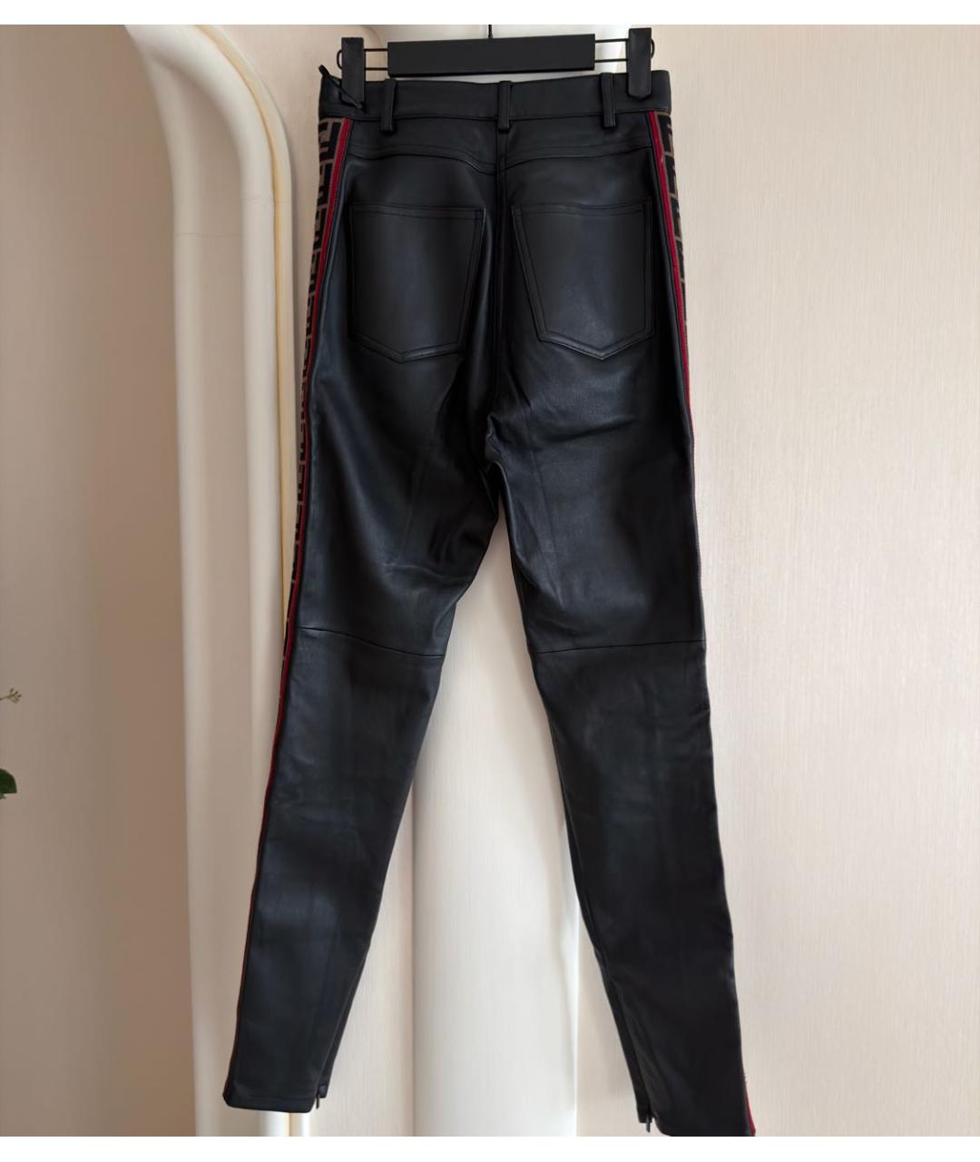 FENDI Черные кожаные брюки узкие, фото 7