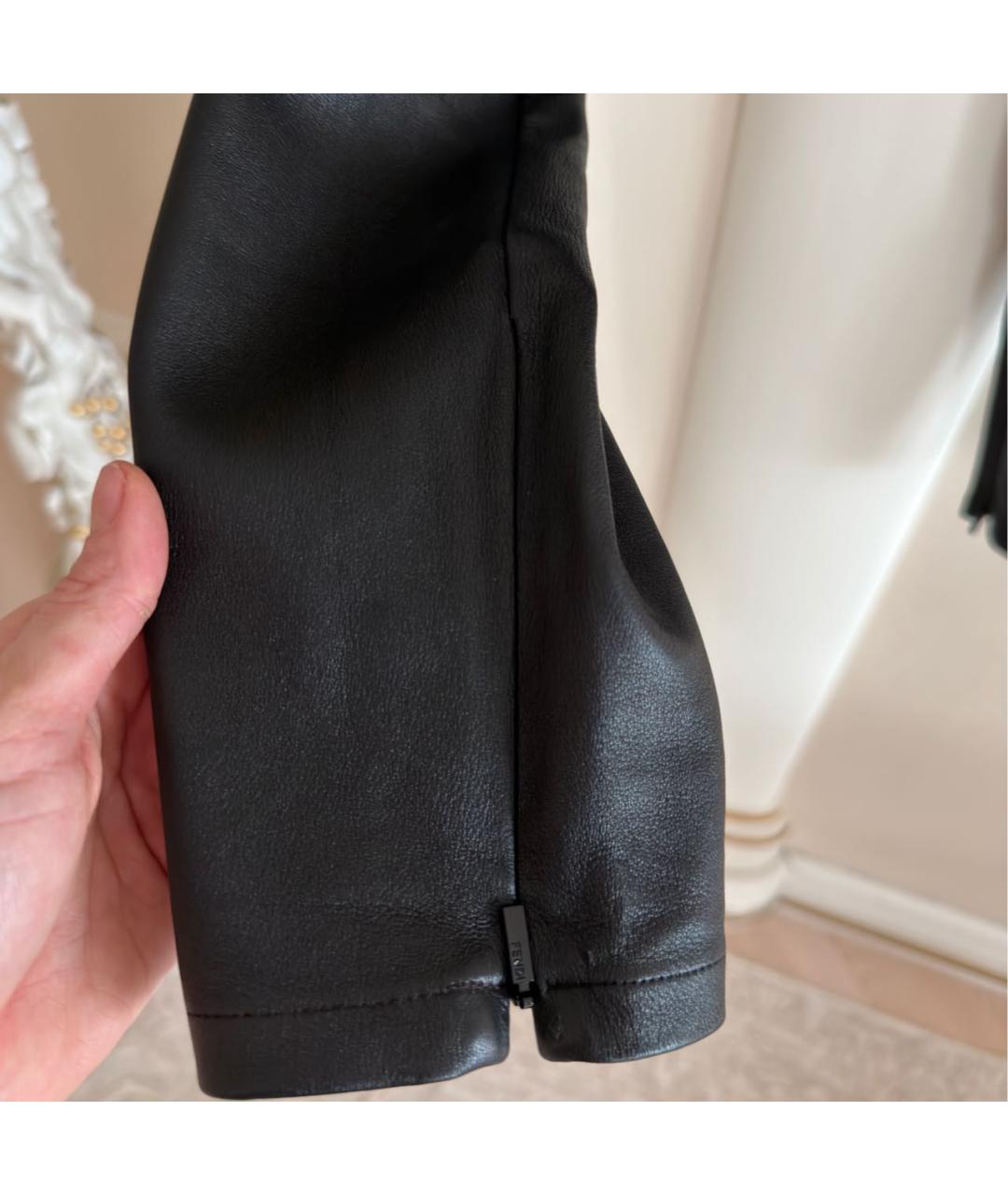 FENDI Черные кожаные брюки узкие, фото 6
