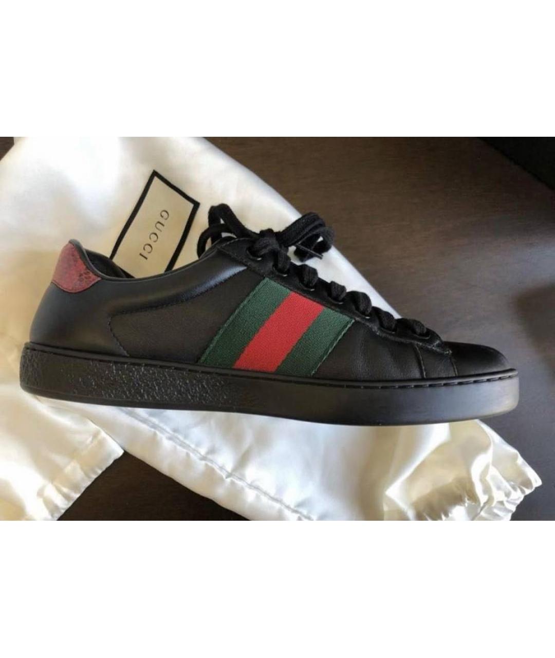 GUCCI Черные кожаные низкие кроссовки / кеды, фото 2