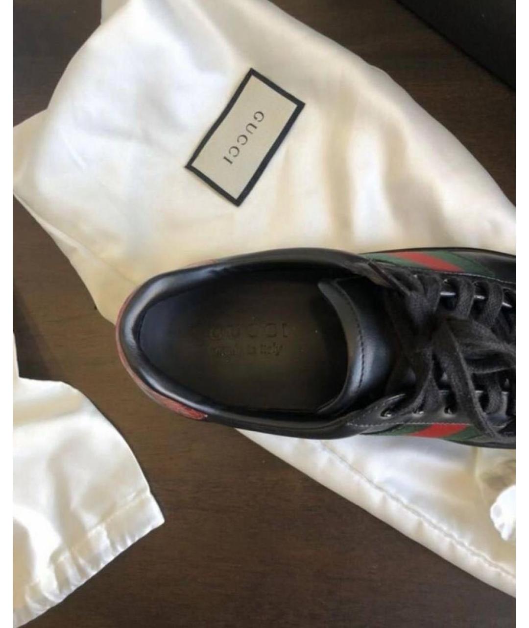 GUCCI Черные кожаные низкие кроссовки / кеды, фото 3