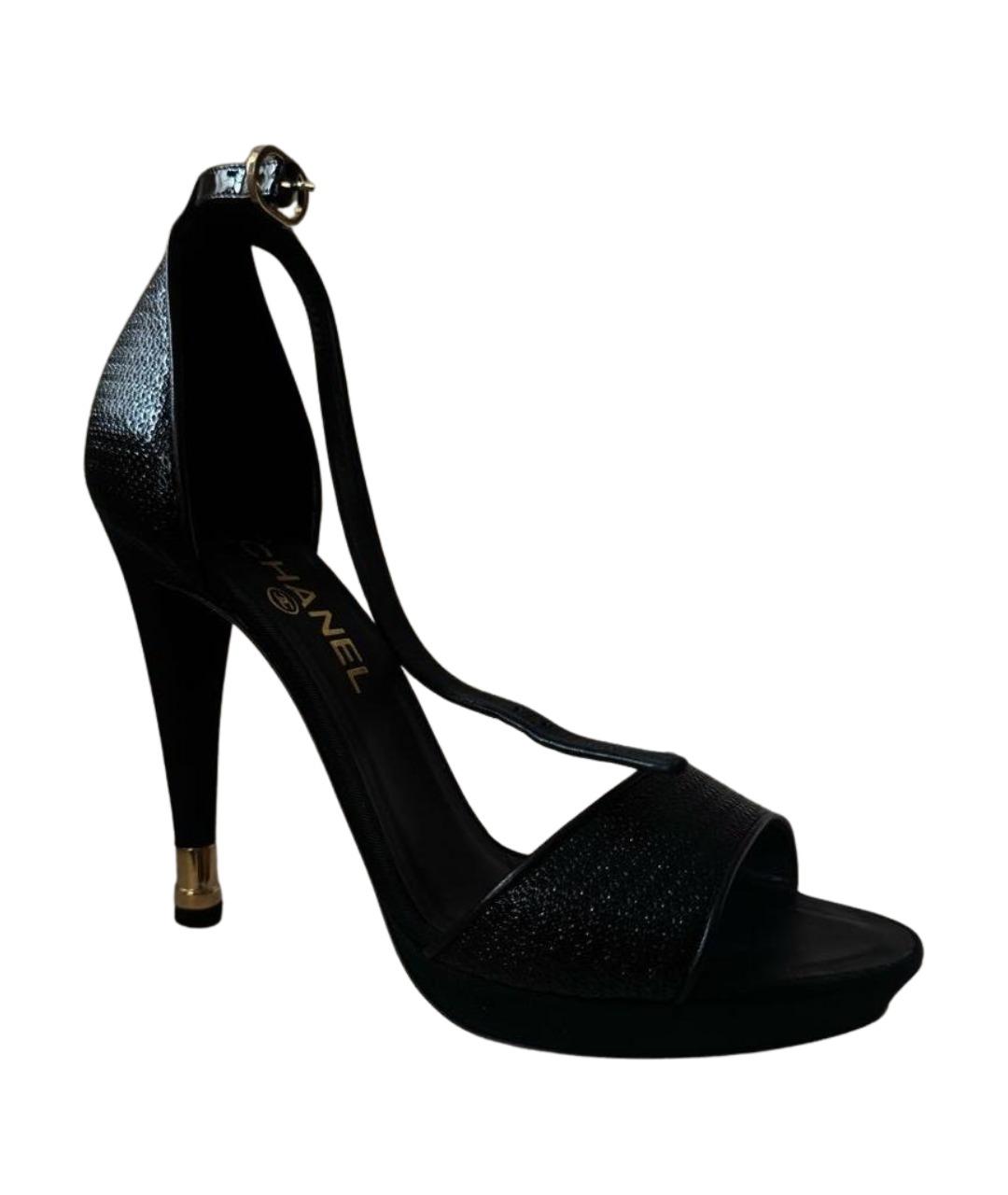 CHANEL Черные кожаные босоножки, фото 1
