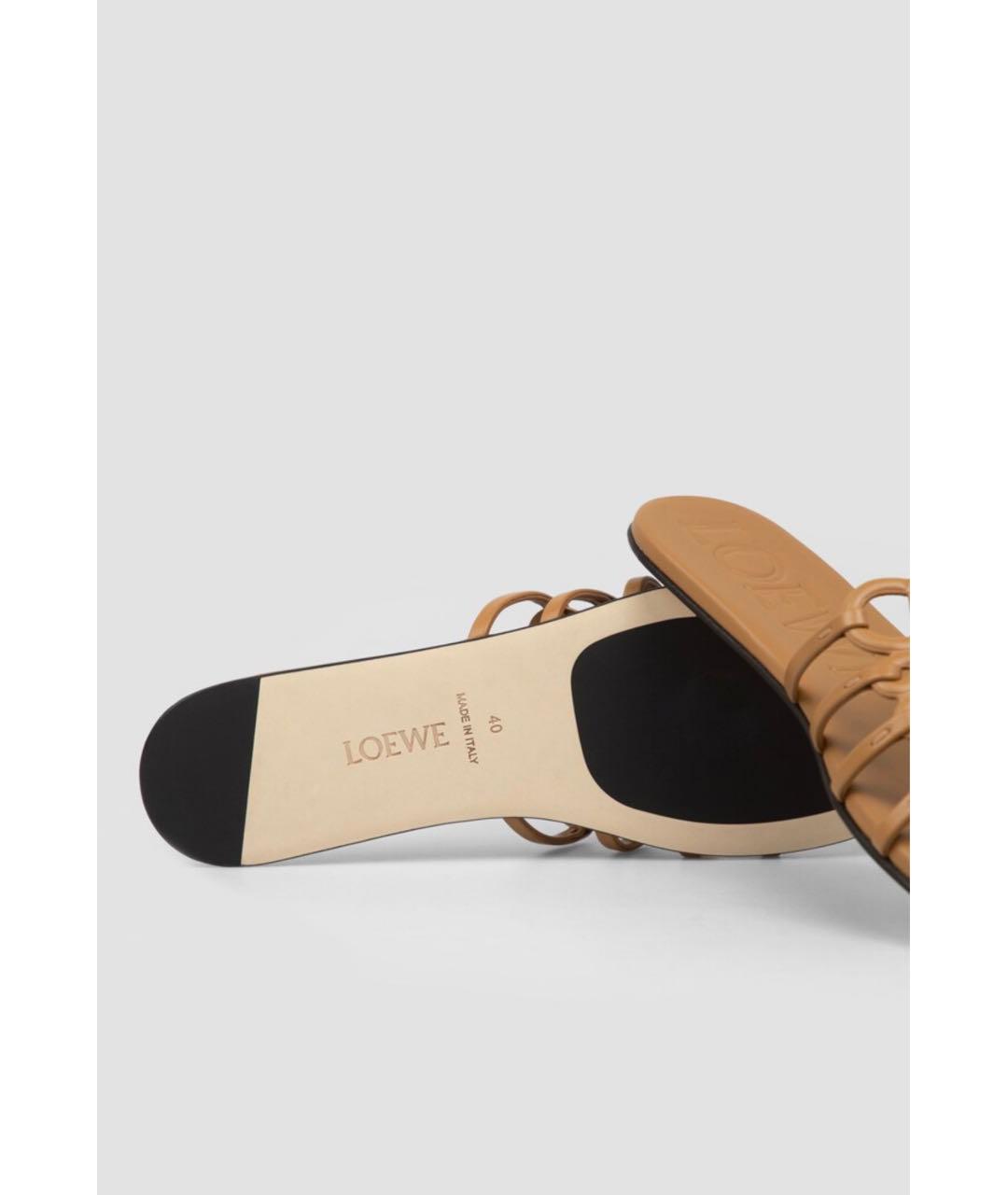 LOEWE Коричневые кожаные шлепанцы, фото 6