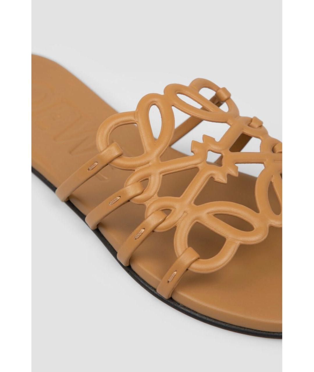 LOEWE Коричневые кожаные шлепанцы, фото 5