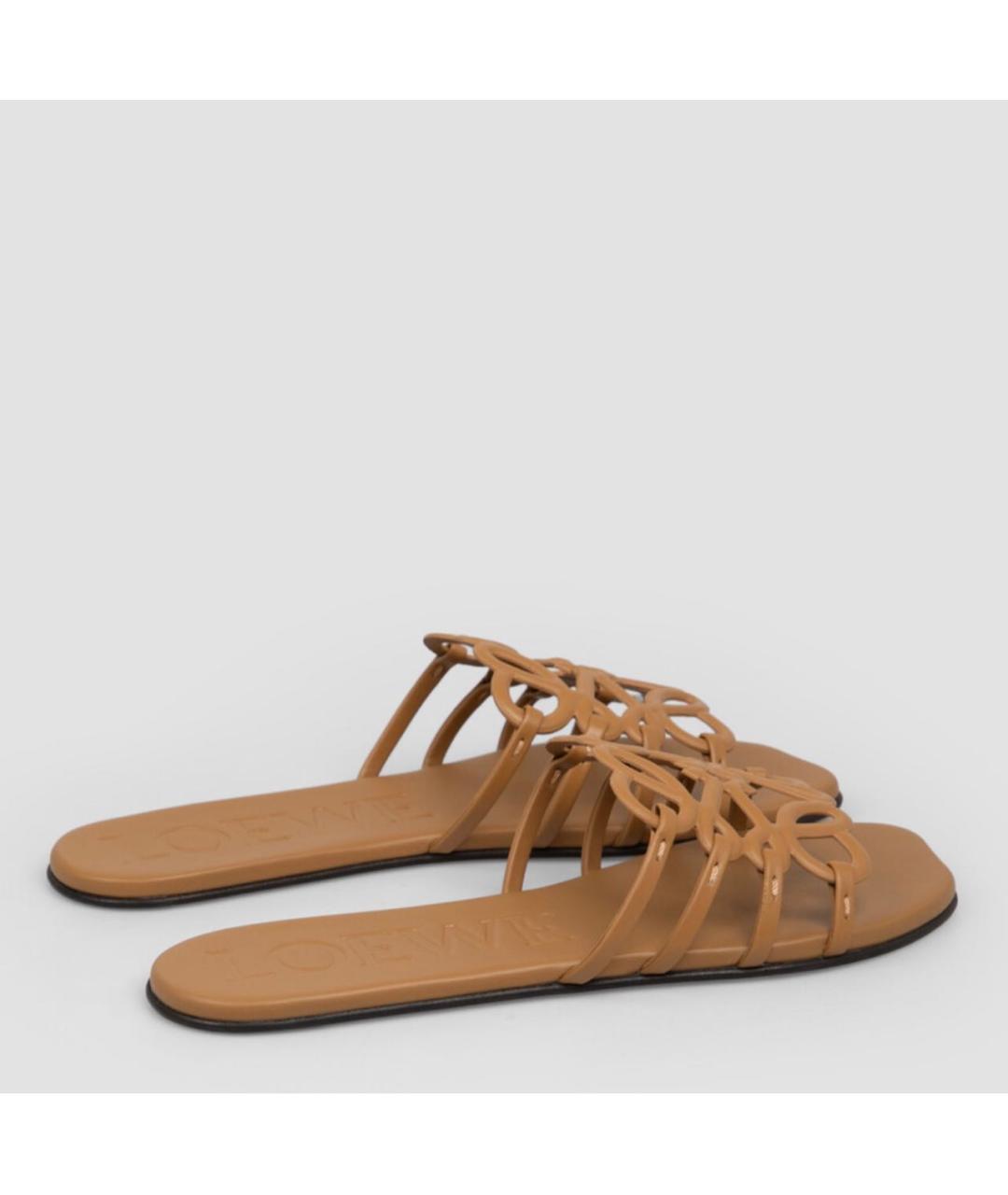 LOEWE Коричневые кожаные шлепанцы, фото 4