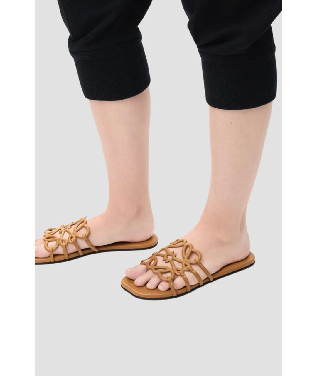 LOEWE Коричневые кожаные шлепанцы, фото 7