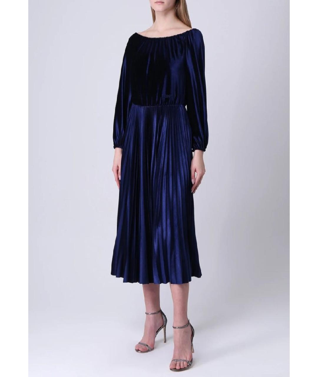 VALENTINO Темно-синее велюровое повседневное платье, фото 6