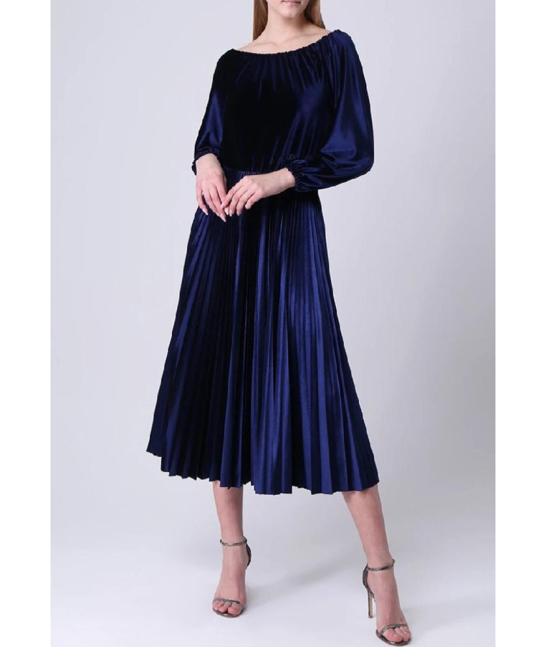 VALENTINO Темно-синее велюровое повседневное платье, фото 2