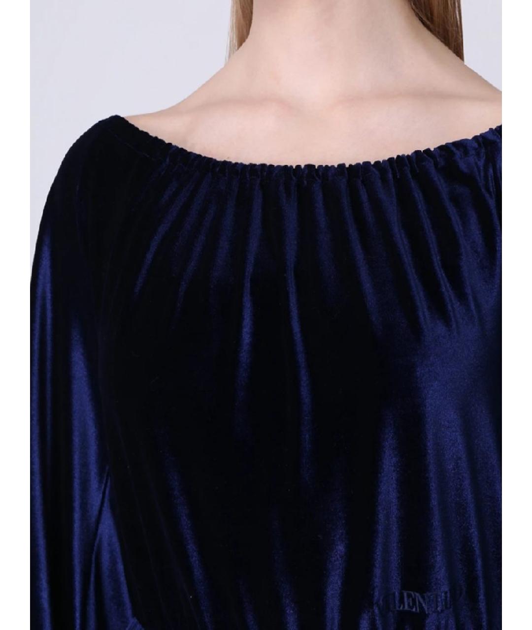 VALENTINO Темно-синее велюровое повседневное платье, фото 5
