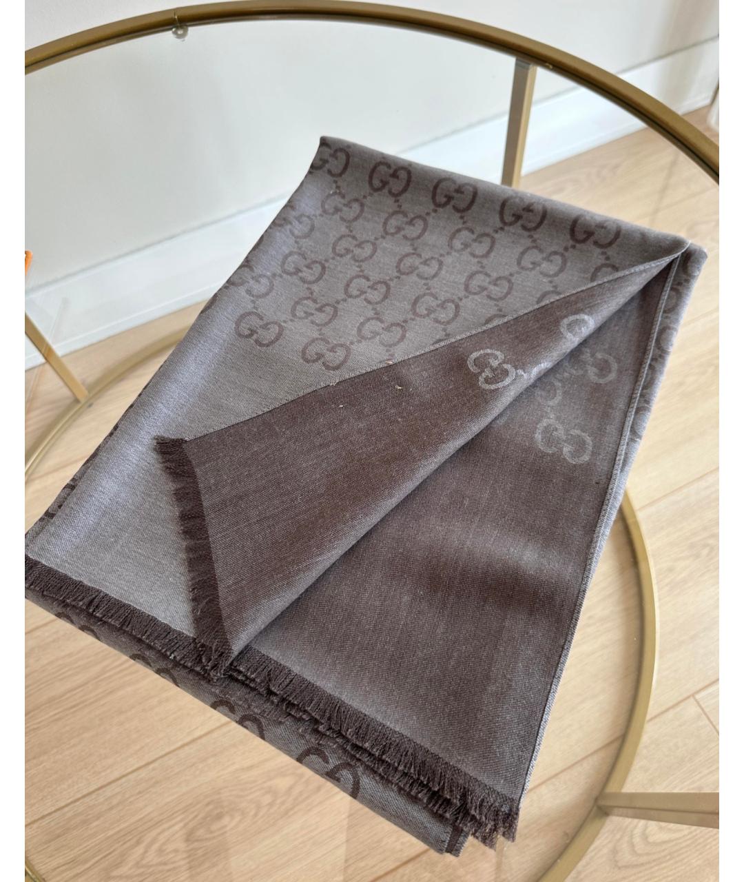 GUCCI Коричневый шерстяной шарф, фото 6